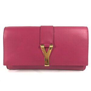 Saint Laurent 311213　 Y line Logo flap bag pouch Clutch bag Leather pink/Gold